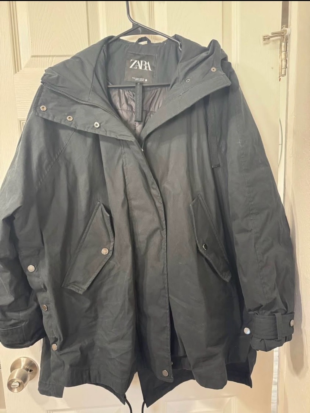 Zara Black Hooded Trench Parka